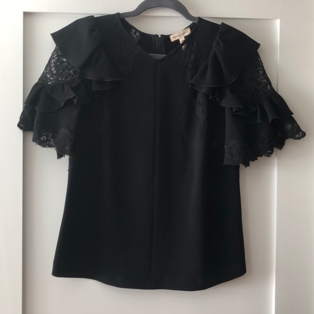 Rebecca Taylor short sleeve lace and ruffle top 6